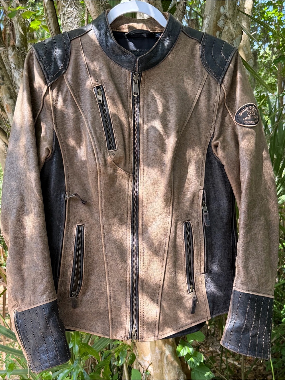 Harley-Davidson Black and Brown Leather Moto Jacket Interior Label